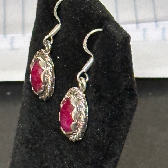 925 Sterling silver – large, genuine oval ruby hook earrings. Rope decoration - Picture 5 of 10